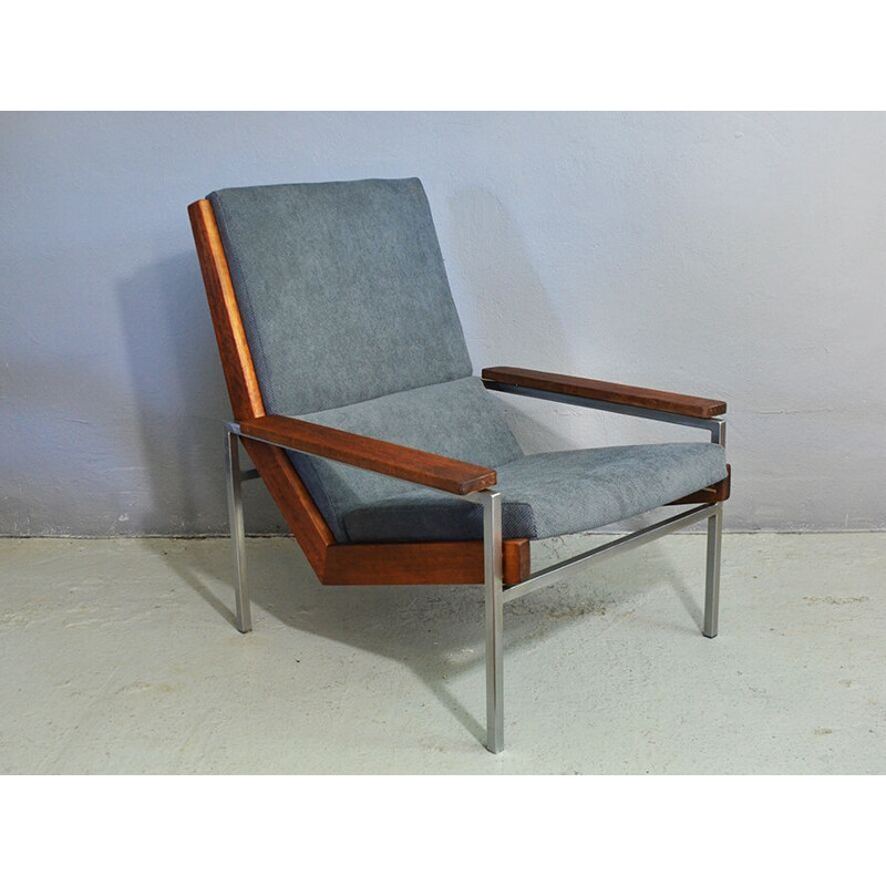 Fauteuil vintage Lotus pour Gelderland en tissu gris et teck 1960