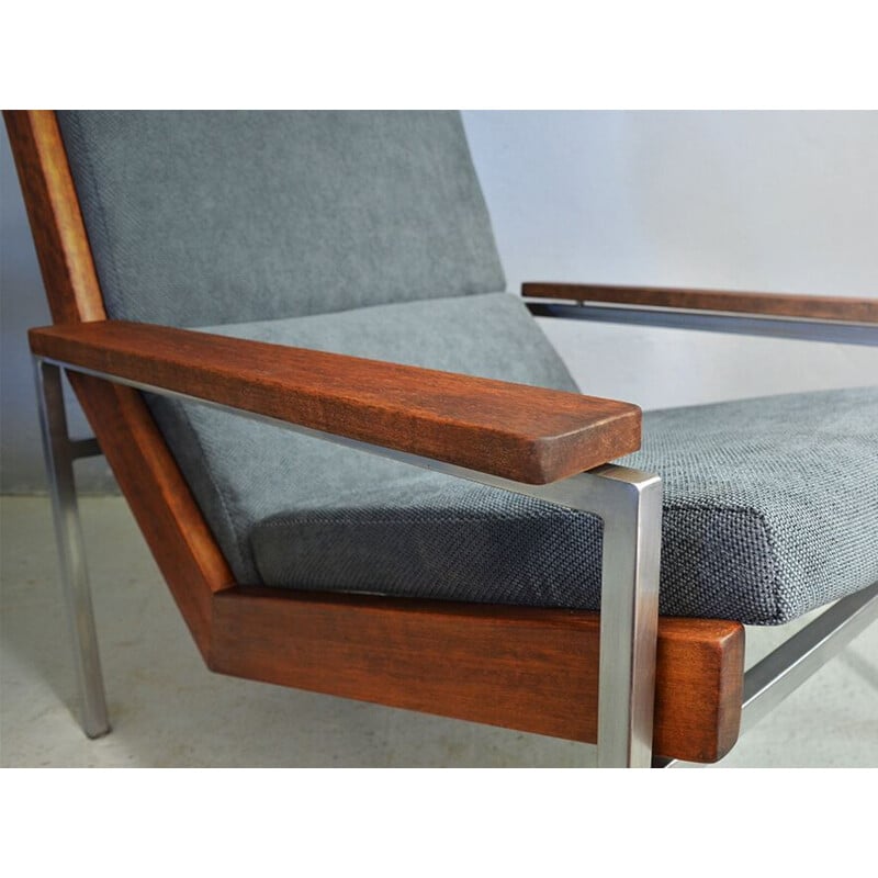 Vintage Lotus armchair for Gelderland in grey fabric and teakwood 1960