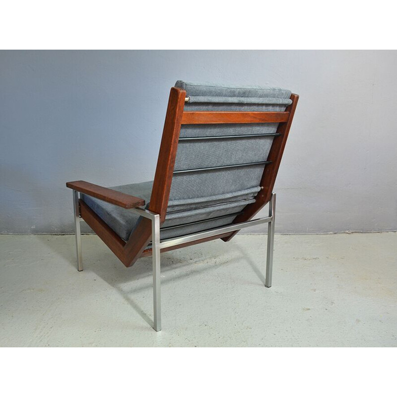 Vintage Lotus armchair for Gelderland in grey fabric and teakwood 1960