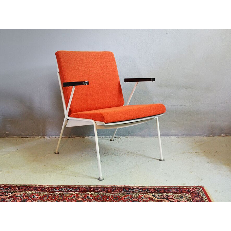 Vintage armchair for Ahrend De Cirkel in orange fabric and metal 1950
