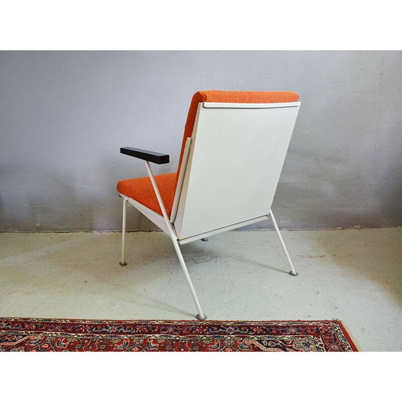 Vintage armchair for Ahrend De Cirkel in orange fabric and metal 1950