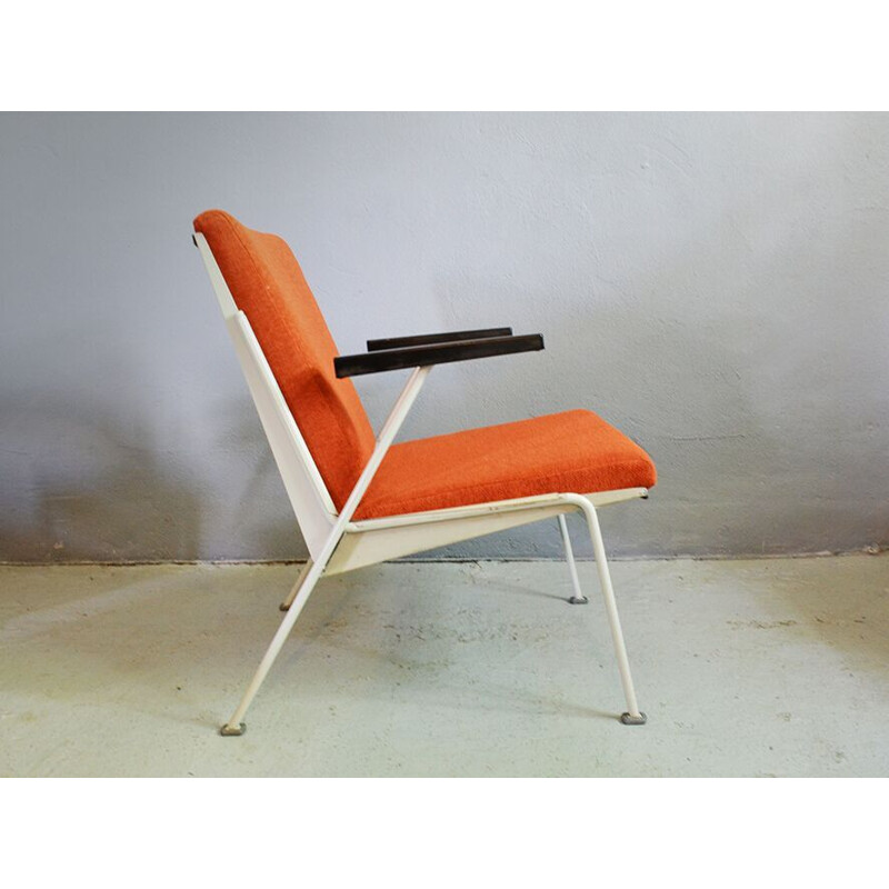 Vintage armchair for Ahrend De Cirkel in orange fabric and metal 1950