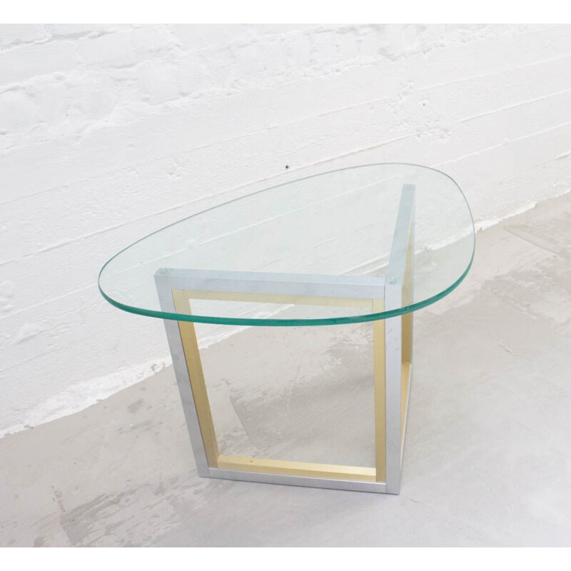 Vintage italian coffee table in brushed steel and brass 1970