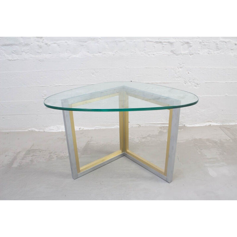 Vintage italian coffee table in brushed steel and brass 1970