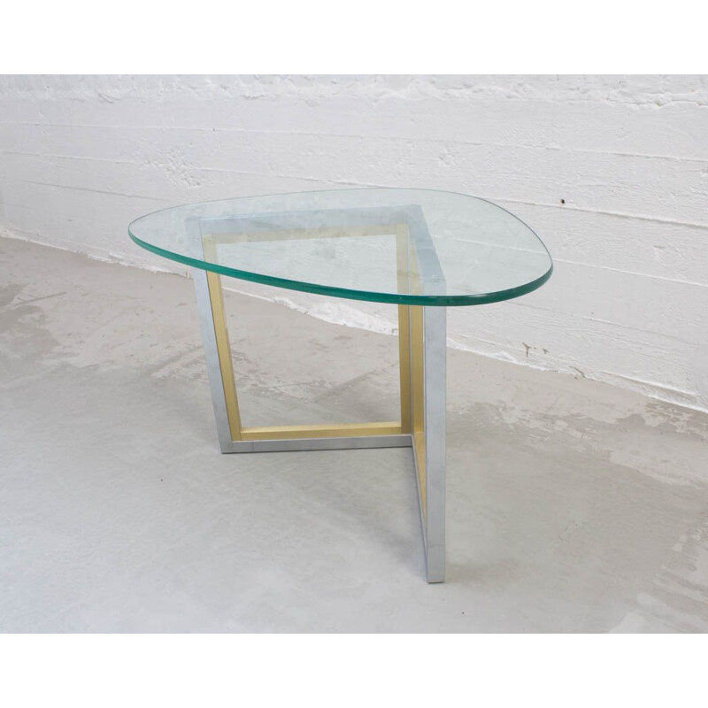 Vintage italian coffee table in brushed steel and brass 1970