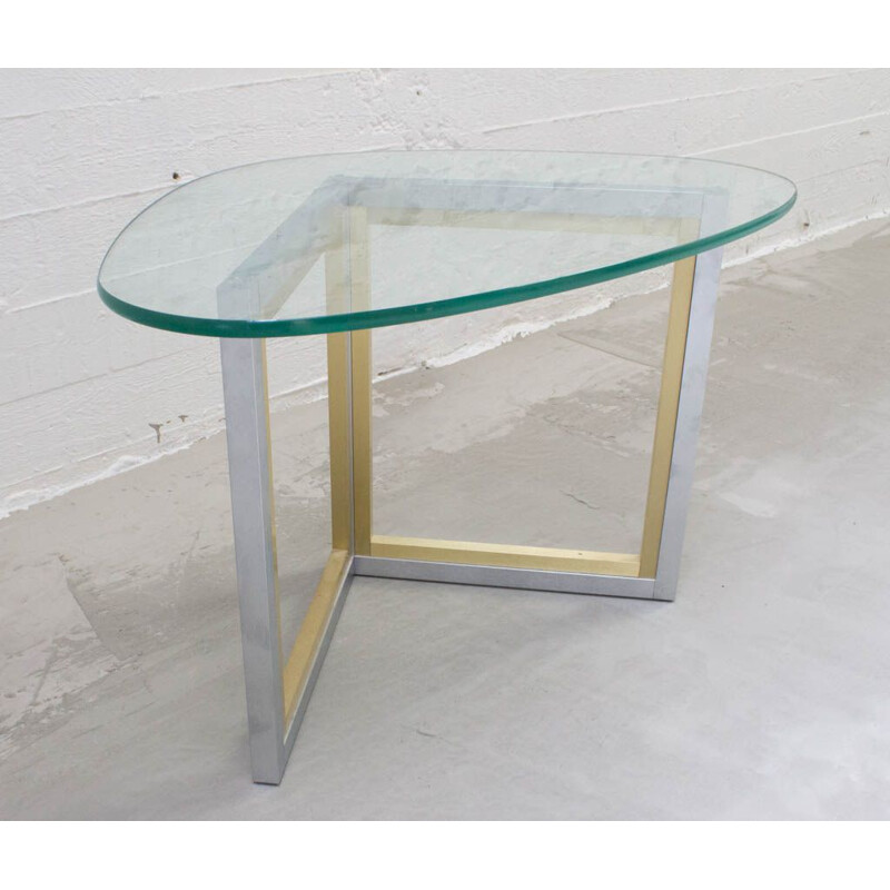 Vintage italian coffee table in brushed steel and brass 1970