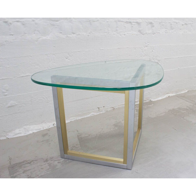 Vintage italian coffee table in brushed steel and brass 1970