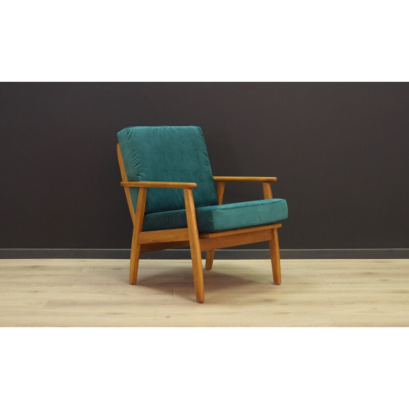 Vintage scandinavian armchair in green fabric and wood 1960