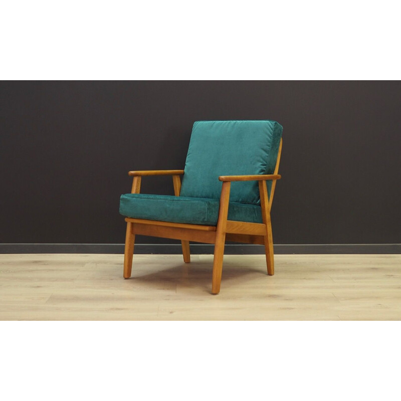 Vintage scandinavian armchair in green fabric and wood 1960