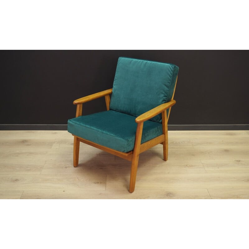 Vintage scandinavian armchair in green fabric and wood 1960