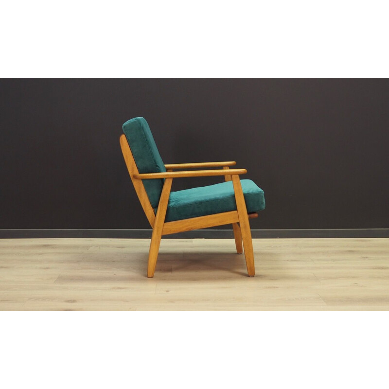 Vintage scandinavian armchair in green fabric and wood 1960