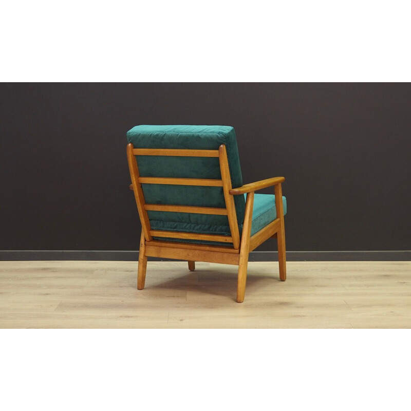 Vintage scandinavian armchair in green fabric and wood 1960