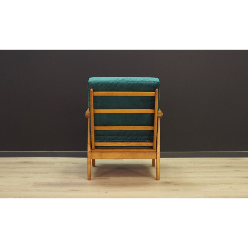 Vintage scandinavian armchair in green fabric and wood 1960