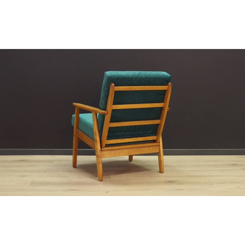 Vintage scandinavian armchair in green fabric and wood 1960