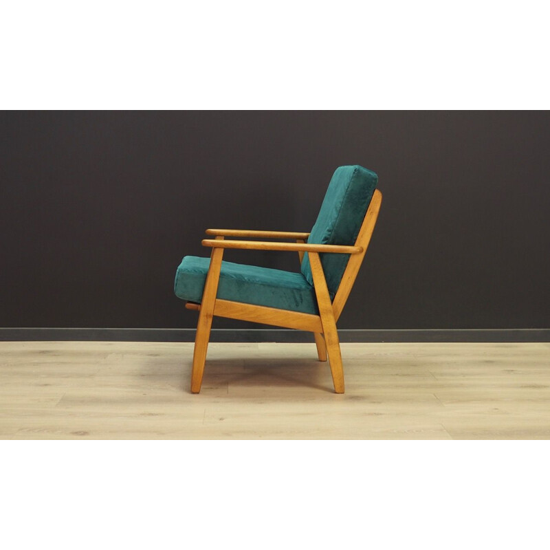 Vintage scandinavian armchair in green fabric and wood 1960