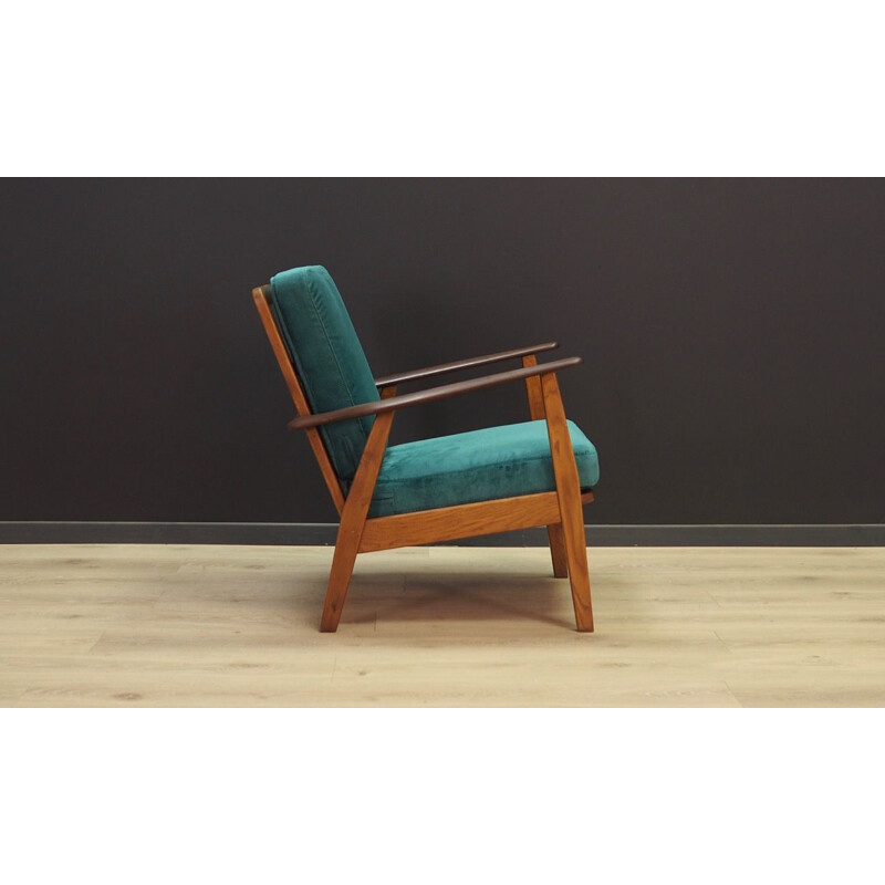 Vintage scandinavian armchair in green fabric and wood 1960