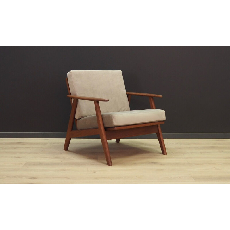 Vintage danish armchair in grey fabric and wood 1960