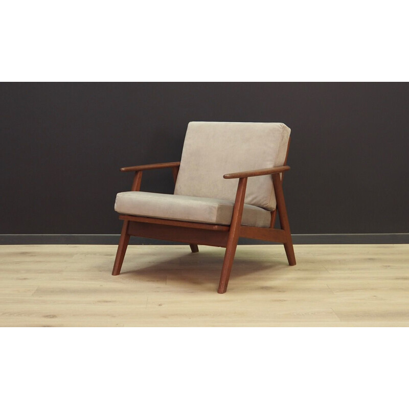 Vintage danish armchair in grey fabric and wood 1960