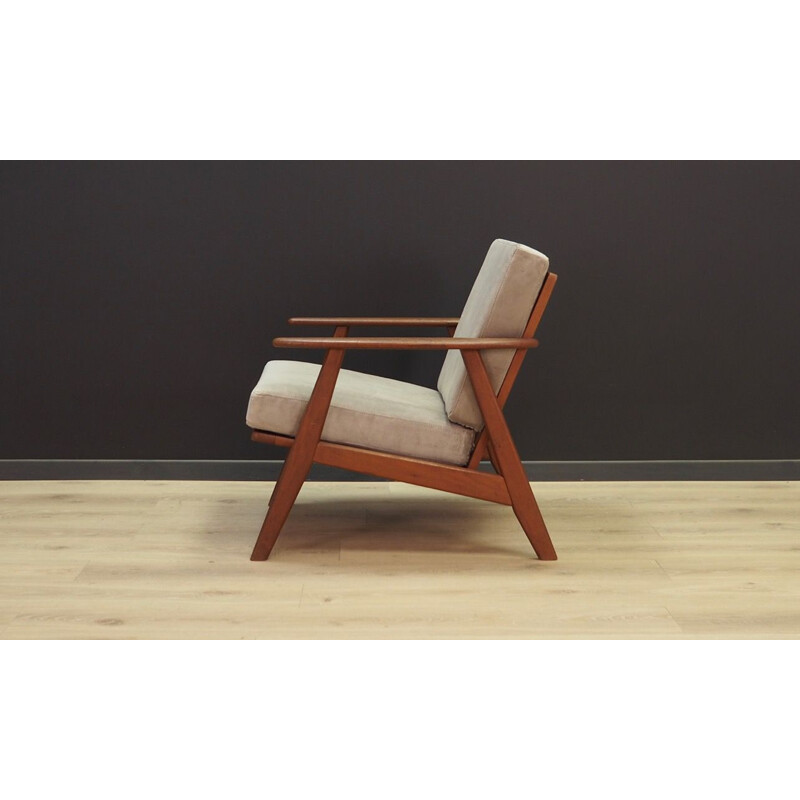 Fauteuil vintage danois en tissu gris et bois 1960