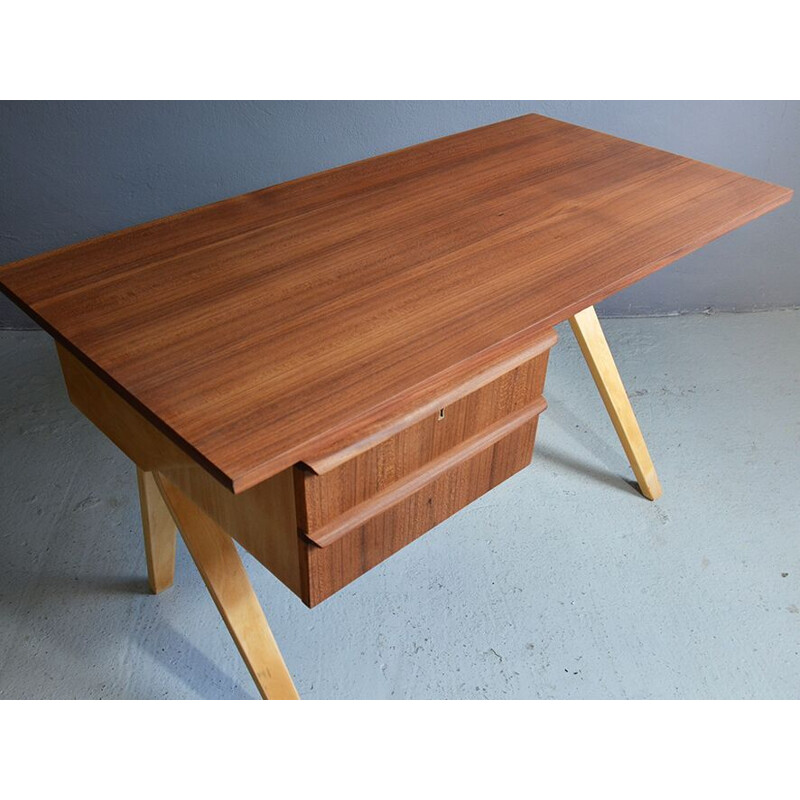 Set of vintage EB02 desk and chair for Pastoe in birch and teak 1950