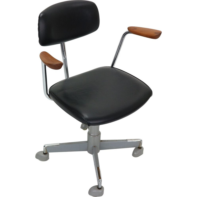 Chaise de bureau vintage en simili cuir noir par HAG Norway