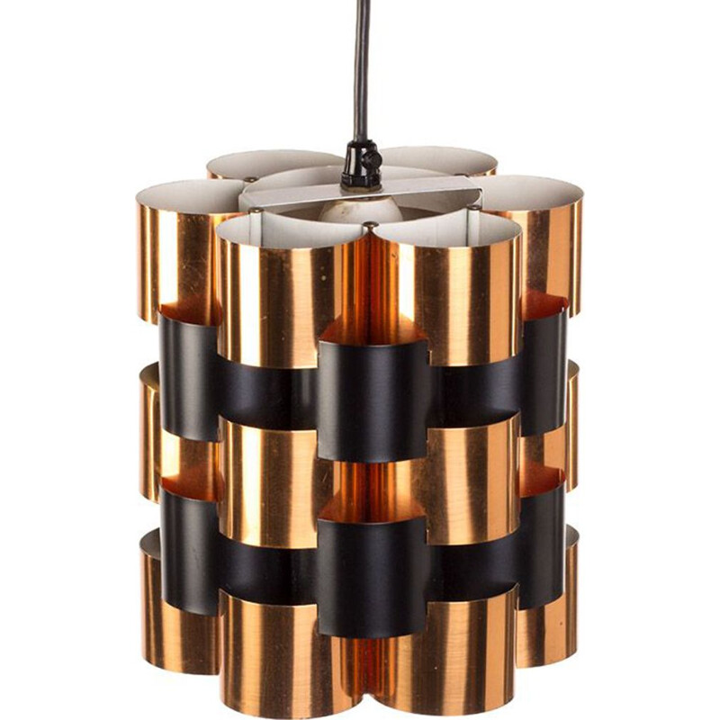 Vintage copper and black pendant lamp by Werner Schou