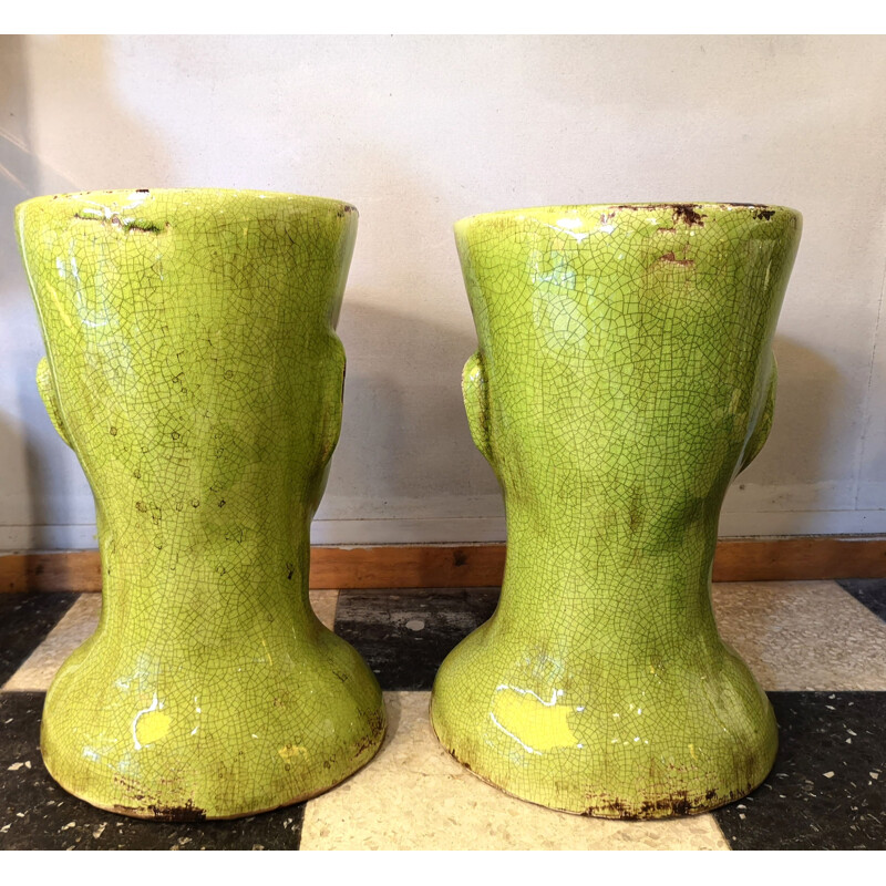 Pair of vintage stools in green ceramic 1980