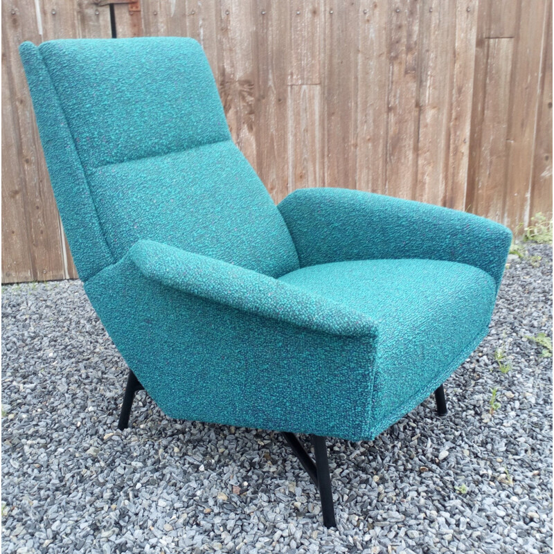 French vintage armchair for Claude Delor in green wool 1950