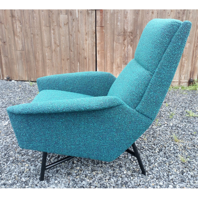 French vintage armchair for Claude Delor in green wool 1950