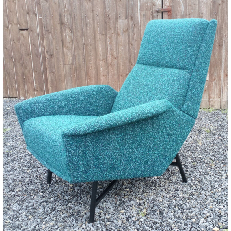 French vintage armchair for Claude Delor in green wool 1950