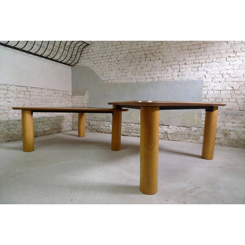 Table vintage française en mélaminé noir 1980