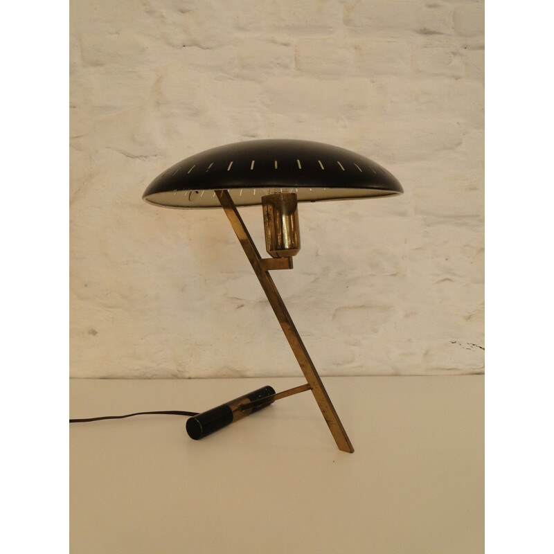 Dutch vintage Z lamp for Philips in brass and black metal 1950