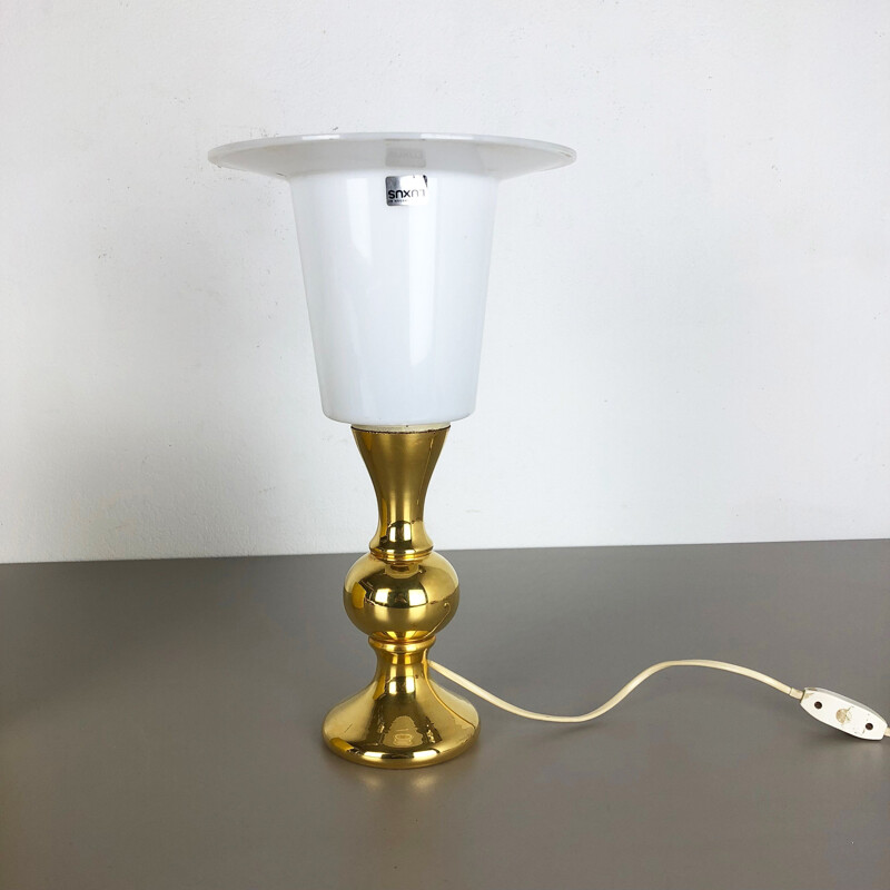 Vintage yellow silk and glass lamp by Uno and Östen Kristiquil for Luxus Vittsjö, Sweden 1970