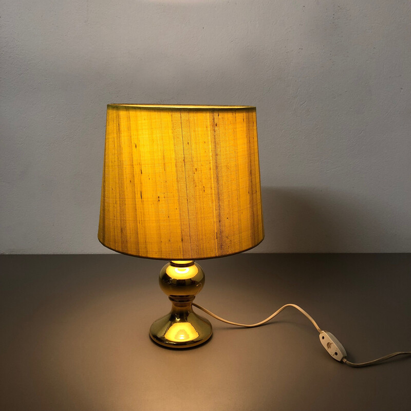 Vintage yellow silk and glass lamp by Uno and Östen Kristiquil for Luxus Vittsjö, Sweden 1970