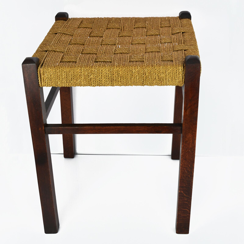 Vintage stool beech with string seat, Germany 1960s