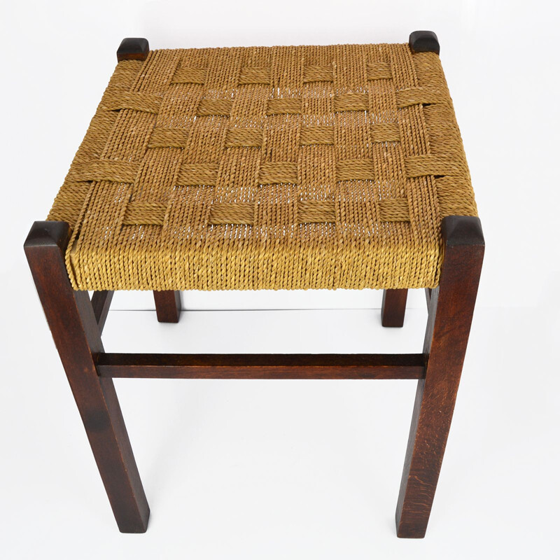 Vintage stool beech with string seat, Germany 1960s