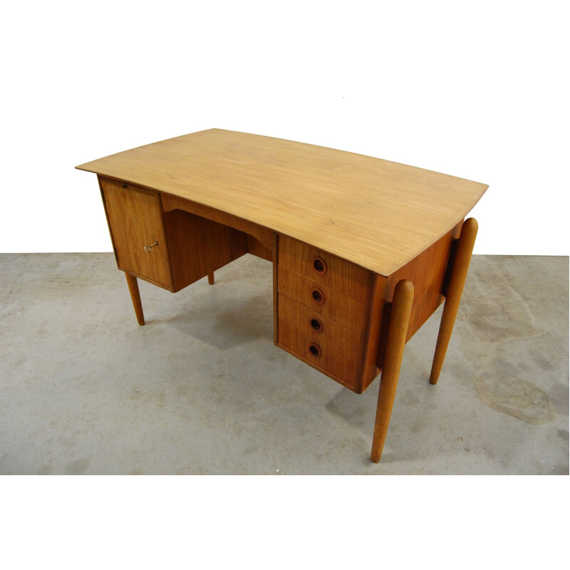 Bureau vintage en placage de pin 1960