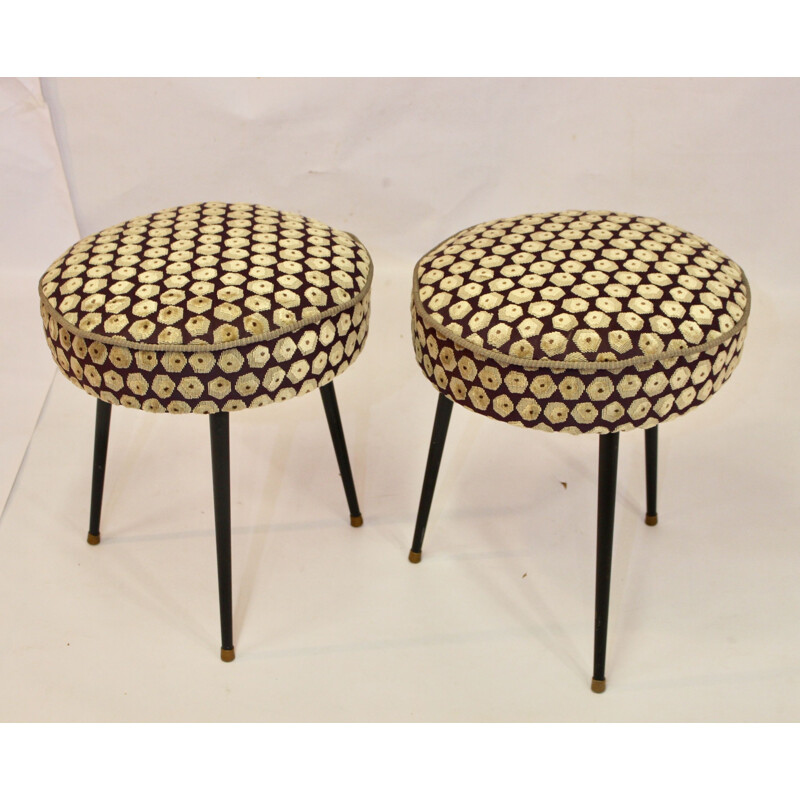 Pair of vintage stools in Jacquard fabric 1970