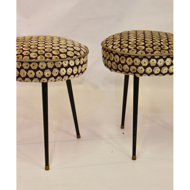 Pair of vintage stools in Jacquard fabric 1970