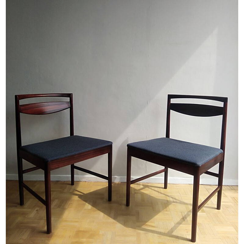 Ensemble de 5 chaises vintage bleues en bois exotique 1960