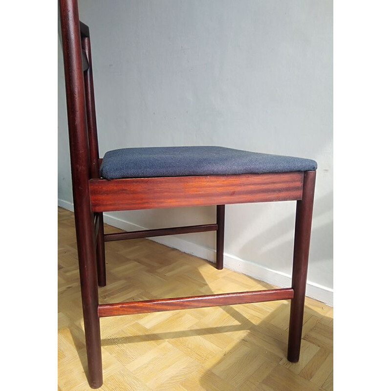Ensemble de 5 chaises vintage bleues en bois exotique 1960