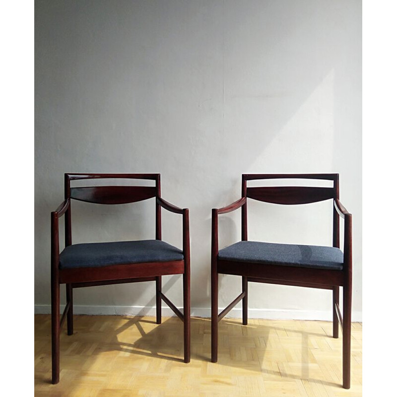 Pair of vintage armchairs in solid exotic wood,1960