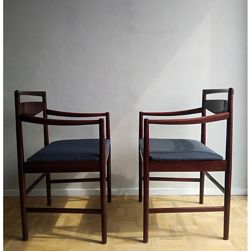 Pair of vintage armchairs in solid exotic wood,1960