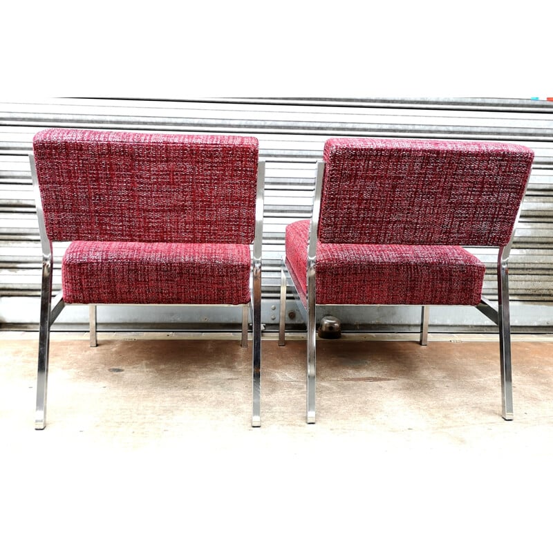 Pair of vintage chromed metal armchairs, 1970