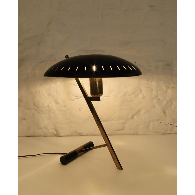 Dutch vintage Z lamp for Philips in brass and black metal 1950