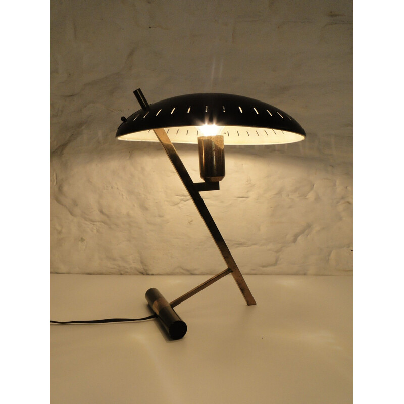 Dutch vintage Z lamp for Philips in brass and black metal 1950