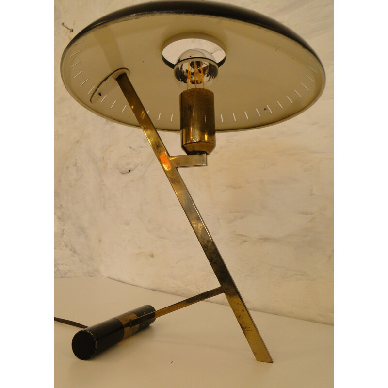 Dutch vintage Z lamp for Philips in brass and black metal 1950
