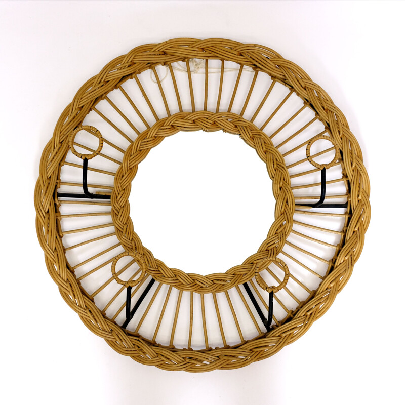 Vintage coat rack and mirror in metal and rattan,1970