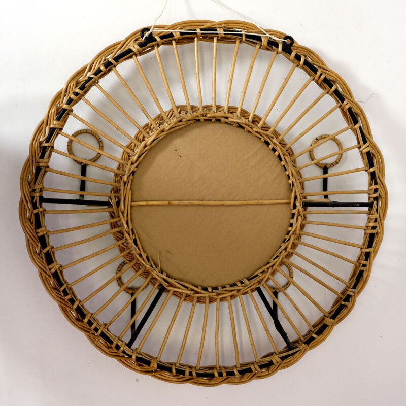 Vintage coat rack and mirror in metal and rattan,1970