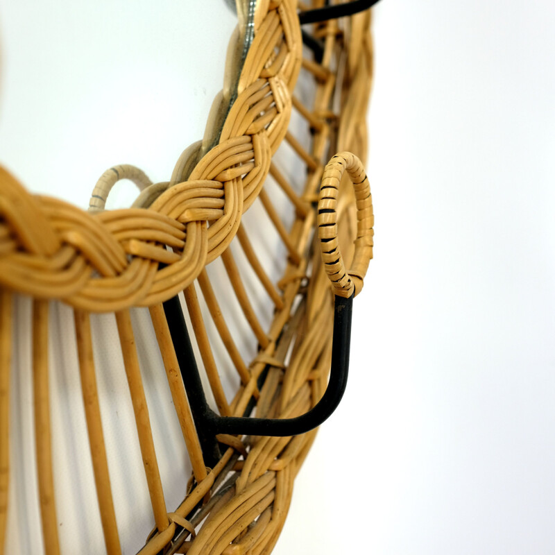 Vintage coat rack and mirror in metal and rattan,1970